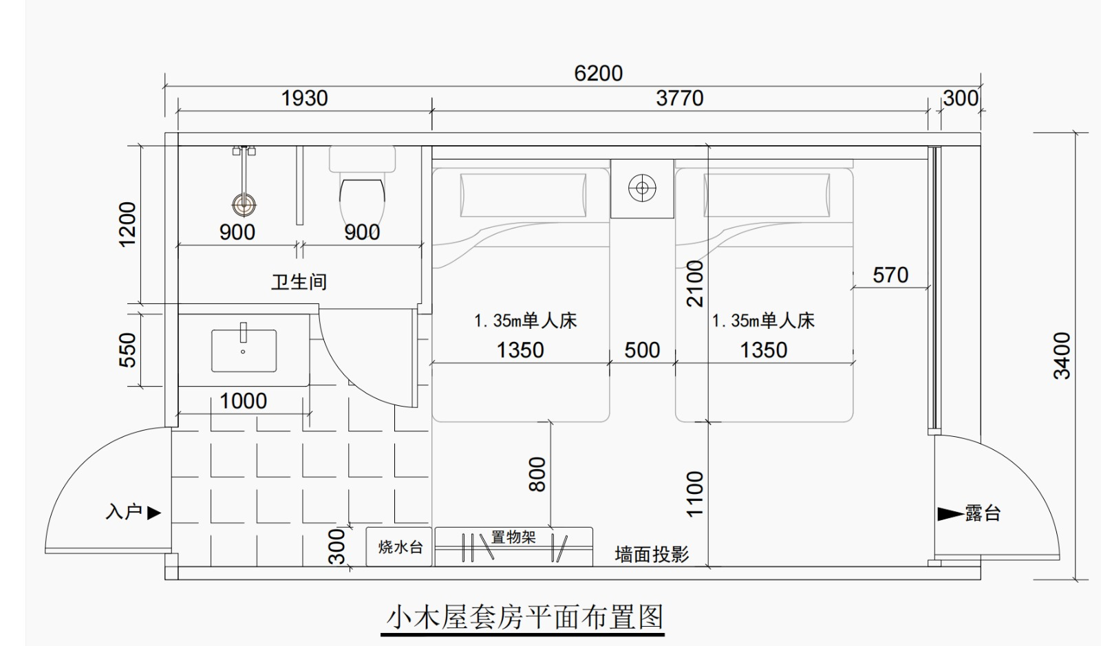 Authentic 6.2 metre by 3.4 metre Xingkong Hotel project floor plan