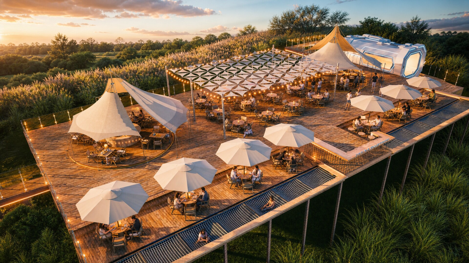 Lake resort arrival and reception area designed as a clear guest welcome point
