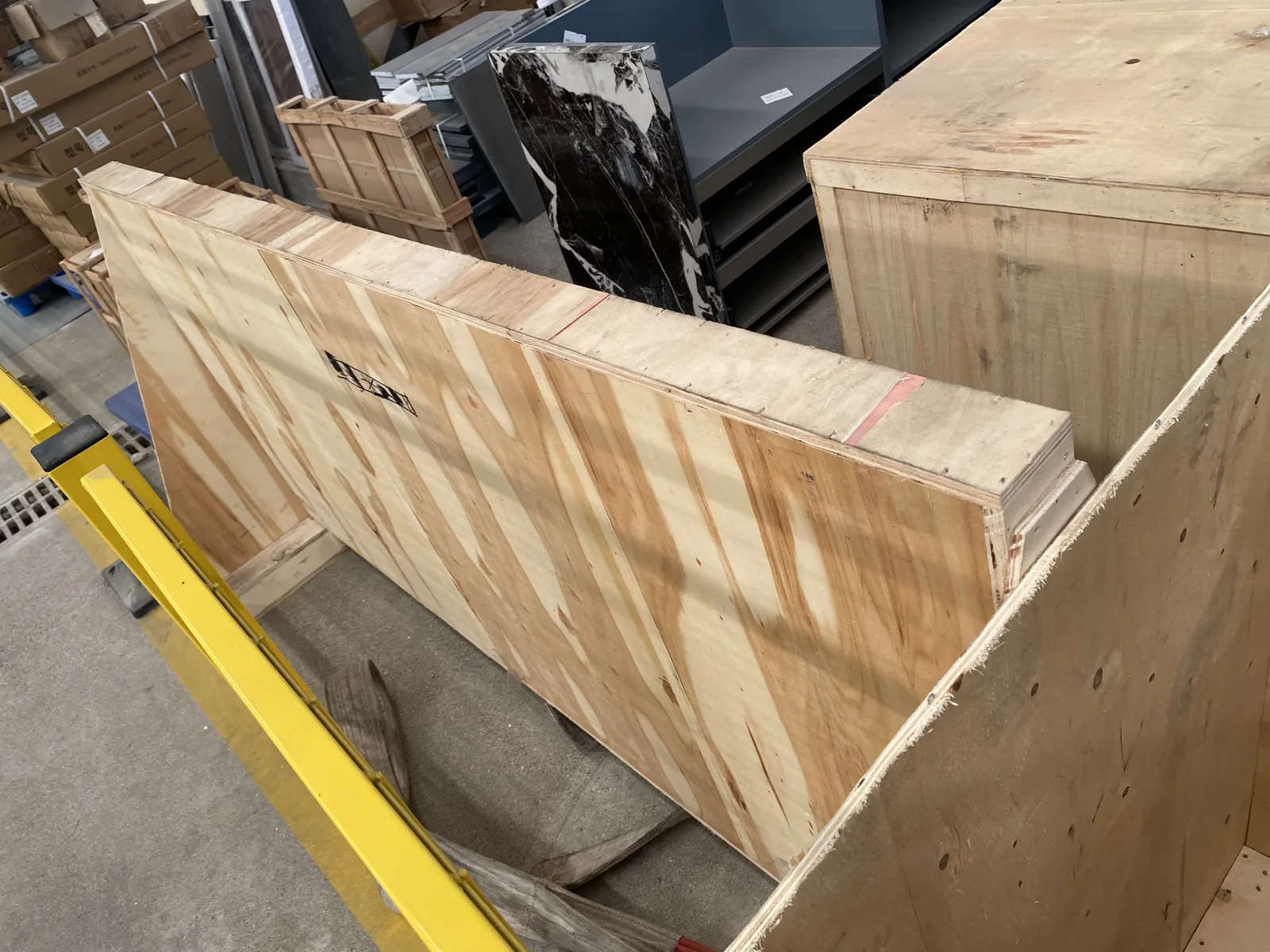 Outdoor kitchen countertop packed separately in a wooden crate